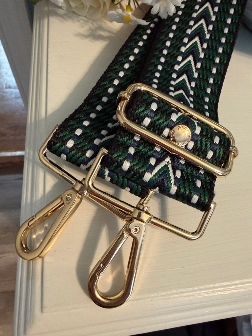 Pom Pom London Navy and Green Strap NWOT - Picture 2 of 3